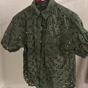 J. Crew Dark Green Eyelet Shirt